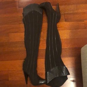 Thigh high mesh and leather boots